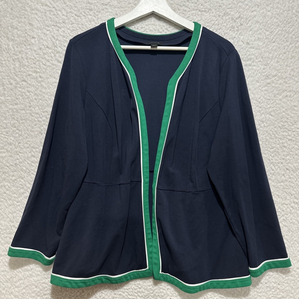 J. Jill Wearever Double Face Jersey Contrast Trim Open Front Navy Green Size XL